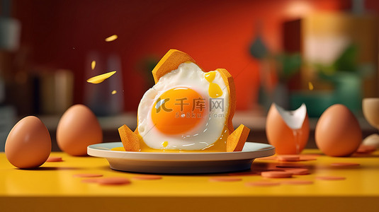 使用 3D 渲染的单面蛋黄标签图像提升您的早餐游戏水平，用于广告和营销