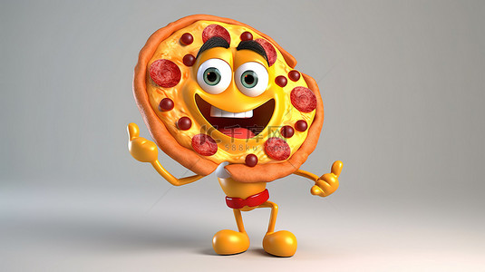 一个卡通披萨背景图片_一个爱玩披萨的 3D 卡通人物