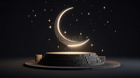 世界再大背景图片_夜间产品在 3d 讲台上推广，在月亮和星星中用 3d 渲染说明