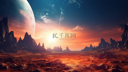 星球上的背景图片_神秘星球上的照明山谷 3D 渲染背景与漏光