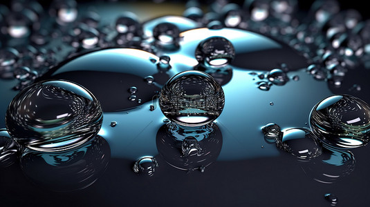 抽象背景上玻璃气泡和折射水滴的令人惊叹的 3D 渲染
