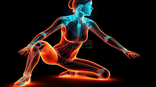 瑜伽人物背景图片_3D 女性人物仰卧姿势的突出肌肉