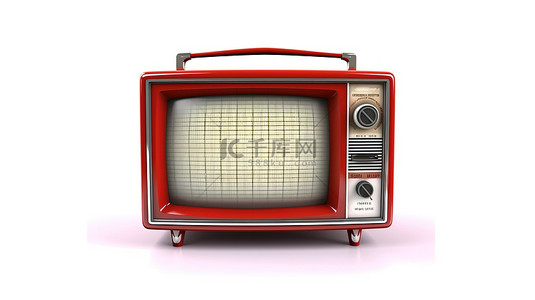 红色信号背景图片_红色旧电视的 3D 渲染，没有信号复古老式电视隔离在白色背景上