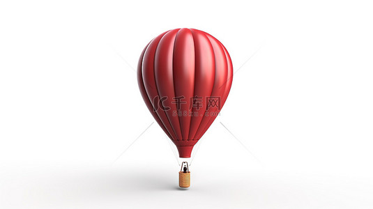 红色的热气球背景图片_生动的 3D 插图在白色背景上隔离红色气球