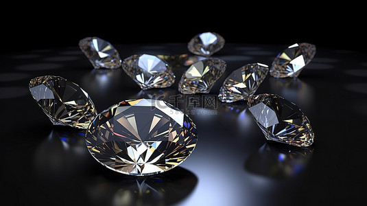 黑钻石背景图片_在黑色背景上以 3D 渲染的钻石簇