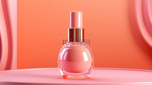 粉红色背景下化妆美容化妆品指甲油瓶的 3D 插图