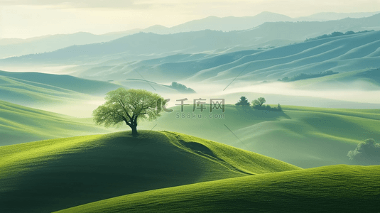 一棵树壁纸背景图片_春天田野风景山坡上的一棵树壁纸设计图