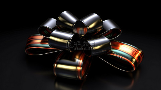 喜庆的 3D 圣诞节设计，在时尚的黑色背景上有蝴蝶结和丝带