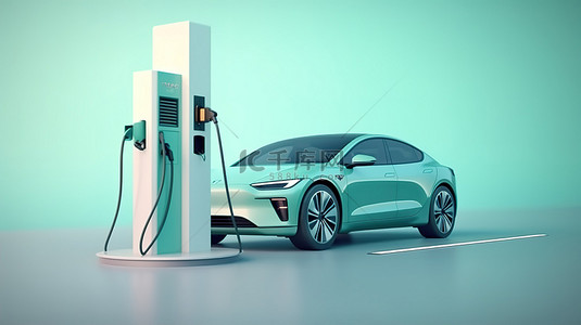 加油汽车背景图片_电动汽车在充电站充电的 3D 插图