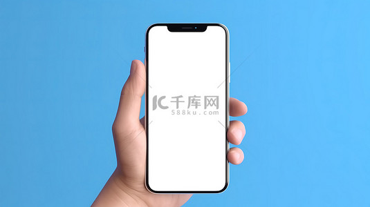 移动模板背景图片_用空白智能手机屏幕打手势的卡通手的 3D 渲染