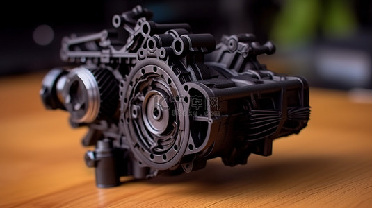 原型设计背景图片_黑色内燃机模型的 3D 打印原型
