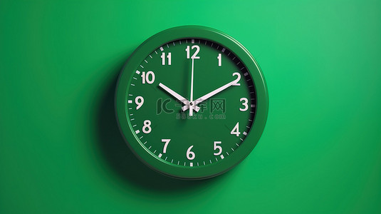 模拟时钟的 3D 渲染在绿屏上显示一分钟到十二点