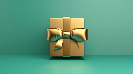 金色礼品台背景图片_在潮水绿色背景上呈现图标福尔图纳黄金礼品徽章 3D 渲染的社交媒体符号