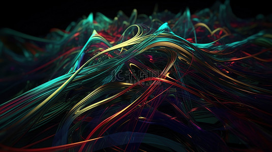 连接线条背景图片_抽象混沌运动中彩色线条的 3d 渲染