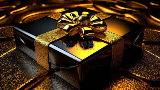 金色内部和深色外部豪华节日礼品包装盒的 3D 插图