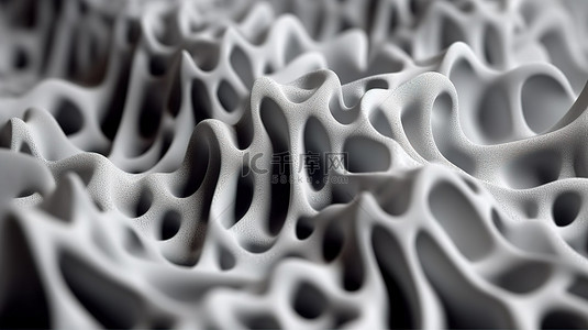 由粉末原型制成的 3D 打印灰色抽象模型的特写