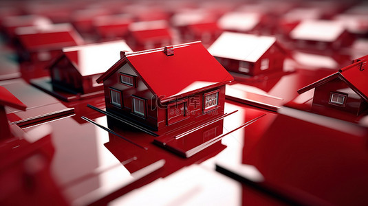 房屋插画背景图片_红房子的时尚 3D 图形非常适合豪华房地产公司