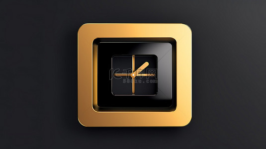 按钮方背景图片_时尚的金色挂钟是 3D 渲染中的现代图标