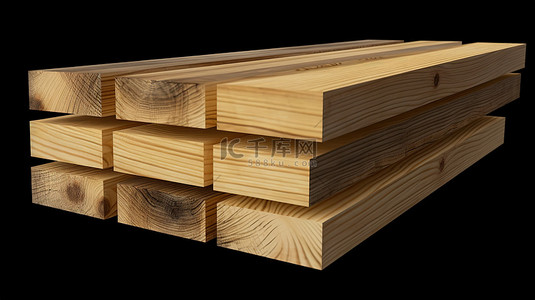 用于建筑施工的独立木板和梁的 3D 渲染