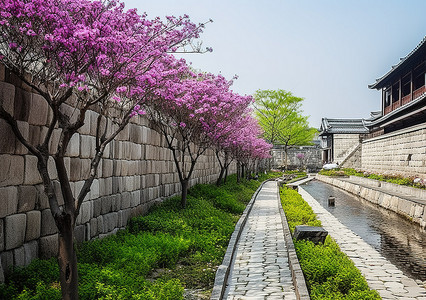 花园区的小路两旁种满了鲜花