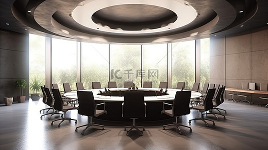 会议桌背景图片_现代会议室配有商务会议室和现代会议桌 3D 渲染