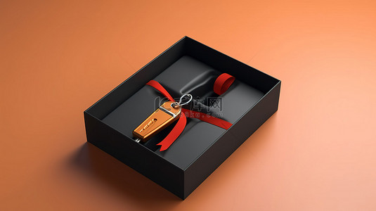 展示汽车背景图片_企业礼品盒展示汽车钥匙，用于 3D 渲染中的品牌设计