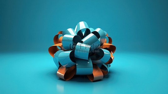 喜庆丝带背景图片_蓝色背景的喜庆 3D 圣诞节设计，带蝴蝶结和丝带
