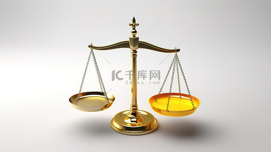 法庭法官背景图片_白色背景展示代表正义概念的 3D 渲染法律规模