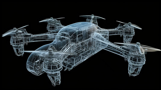 无人机背景图片_3D 渲染中的黑色隔离 X 射线无人机