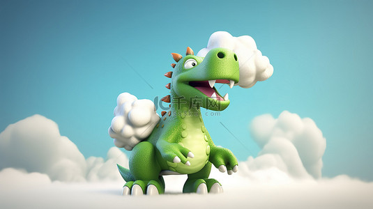 滑稽的恐龙 3d 人物抓着云图标