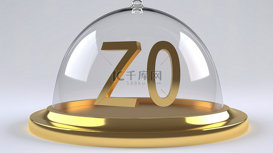 餐厅模板背景图片_金色 70k 标志在 3d 渲染的开放式餐厅钟形装饰上庆祝 70k 追随者