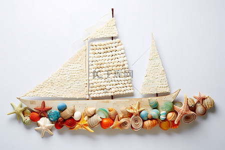 用彩色贝壳和数字制成的船