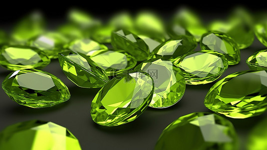 3D 渲染各种形状的橄榄石彩色宝石