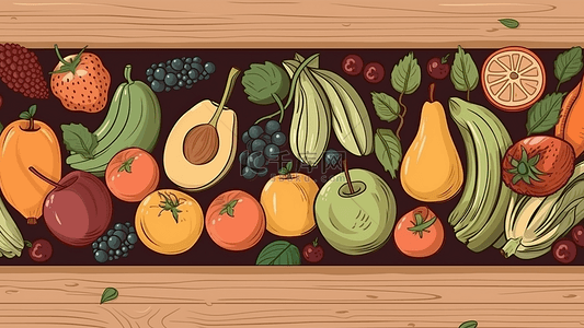 线描水果插画背景图片_食物水果热带水果牛油果背景