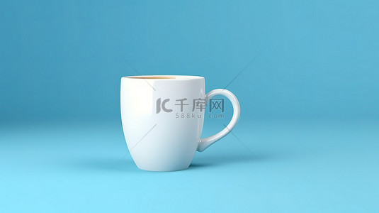 杯子样机背景图片_蓝色背景上的空白白色杯子和茶杯模型非常适合设计或品牌 3D 渲染