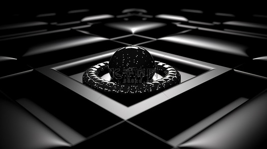 黑色钻石四边形刺穿黑色圆圈的 3D 渲染