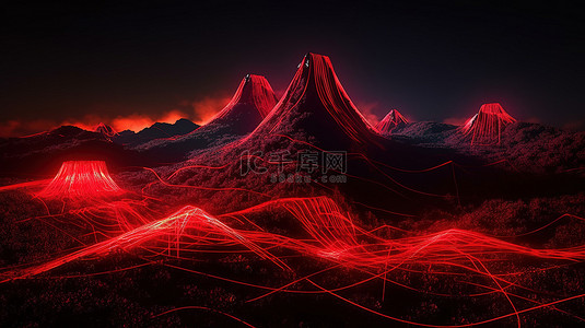 壮观的 3D 霓虹灯景观，包括山脉和红灯小径