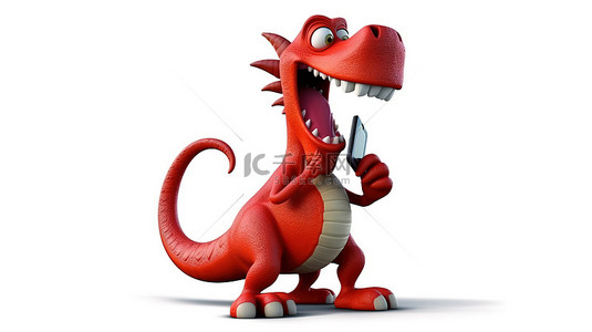 动慢搞笑动图背景图片_搞笑的 3D 红色恐龙拿着电话，咧着嘴笑