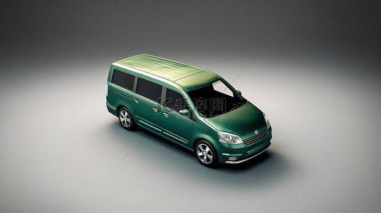 生态友好型家庭小型货车，带有绿色扭曲 3D 插图的城市汽车