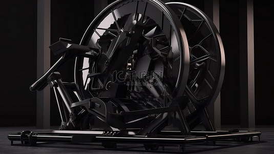 黑色讲台与 3D 渲染铁质健身器材
