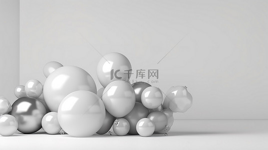 几何空間图形背景图片_闪闪发光的白色背景 3d 渲染上充满活力的气球