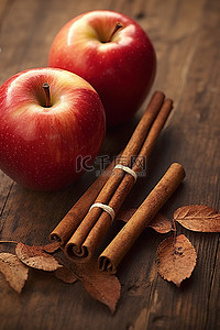 肉桂苹果背景图片_一些苹果或肉桂和肉桂棒