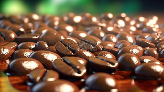 宏观视图中分组咖啡豆的 3D 渲染