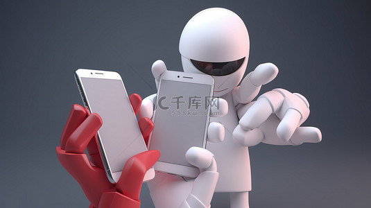 千库图库手机背景图片_卡通手穿着袖子在 3D 中抓住电话的数字插图
