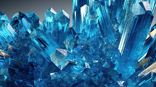 3D 插图中壮丽的蓝色宝石磷灰石石英托帕石海蓝宝石蓝宝石碧玺和钻石的特写