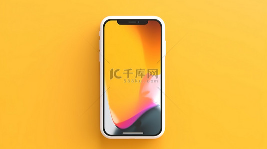手机黄色背景背景图片_黄色背景手机模型，带有空白白屏，象征着 3D 渲染的技术和通信