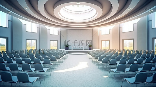 会议前会议厅视图与 3D 渲染中的导演