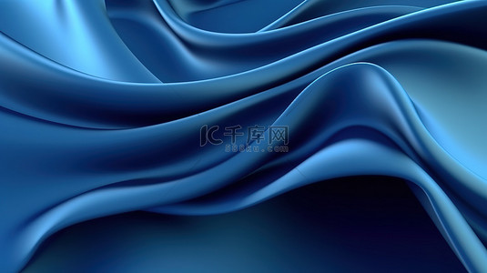 蓝色布背景背景图片_蓝色抽象背景上丝带波的 3d 渲染