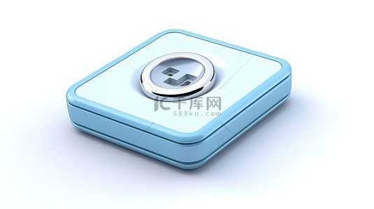 孤立的白色背景与 3d 渲染蓝色手机键盘方形图标按钮