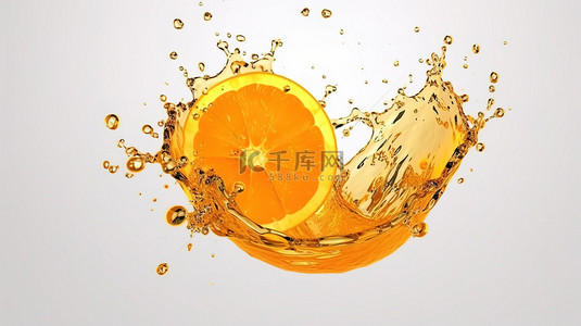 孤立橙汁飞溅的 3d 插图